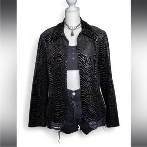 Vintage Black Shiny Artex Zebra-Stripe Zip Jacket